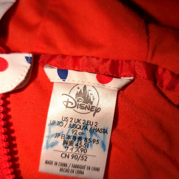 Disney Minnie Mouse Red Packable Rain Jacket Hood Attached‎ Ears Pouch Size 2 - Picture 13 of 15